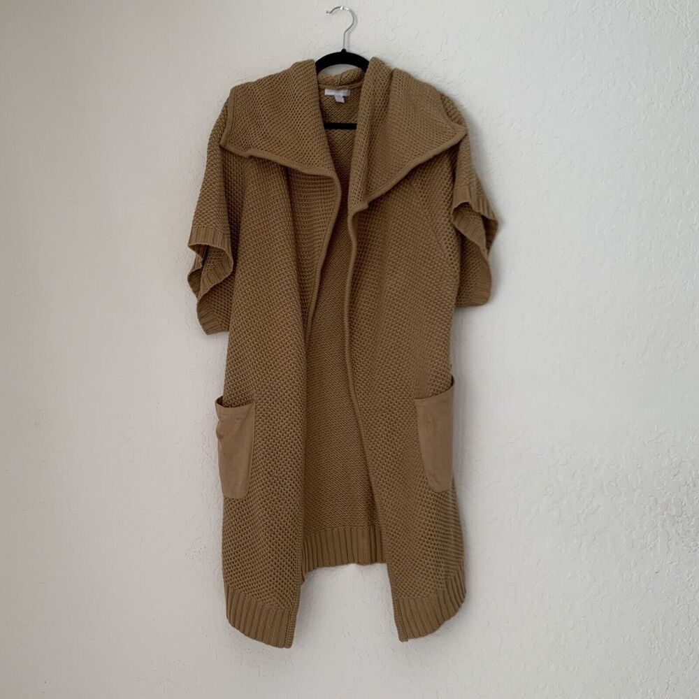 NY&C Cardigan Sweater S Tan Knit Longline Oversized Neutral Minimalist Cozy